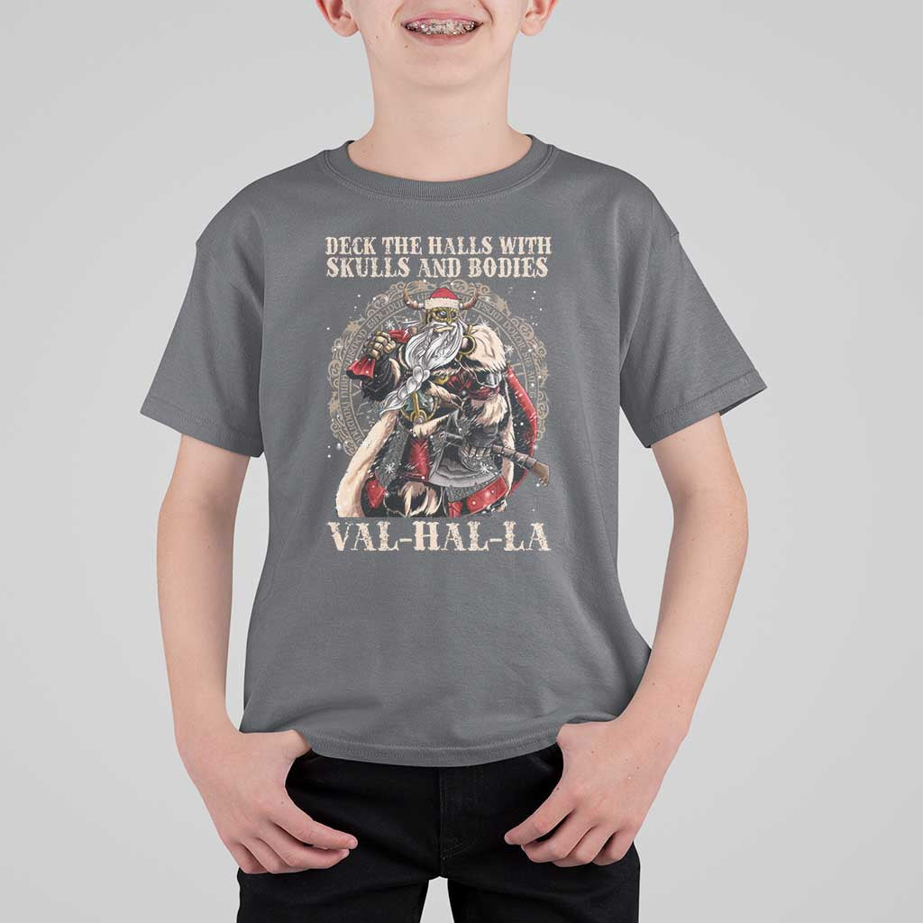 Viking Christmas T Shirt For Kid Deck The Halls With Skulls And Bodies Valhalla - Wonder Print Shop