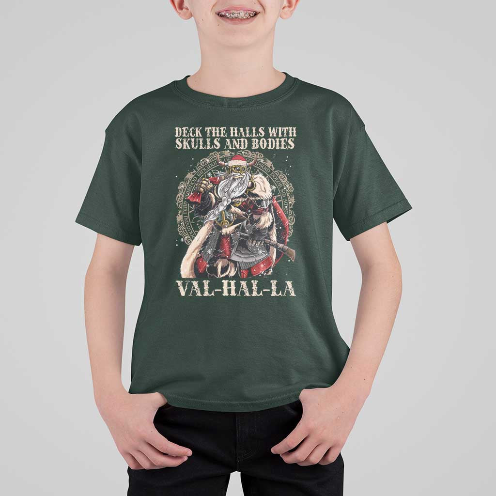 Viking Christmas T Shirt For Kid Deck The Halls With Skulls And Bodies Valhalla - Wonder Print Shop