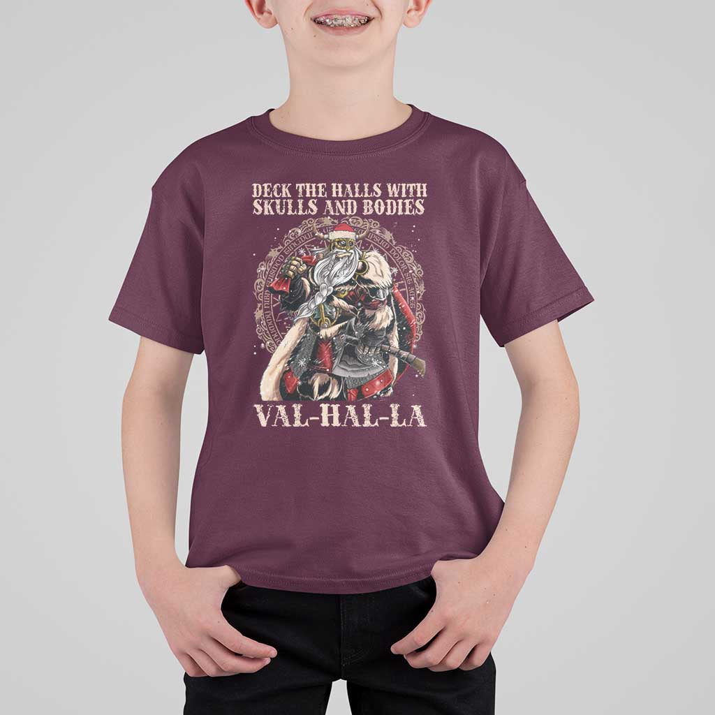 Viking Christmas T Shirt For Kid Deck The Halls With Skulls And Bodies Valhalla - Wonder Print Shop