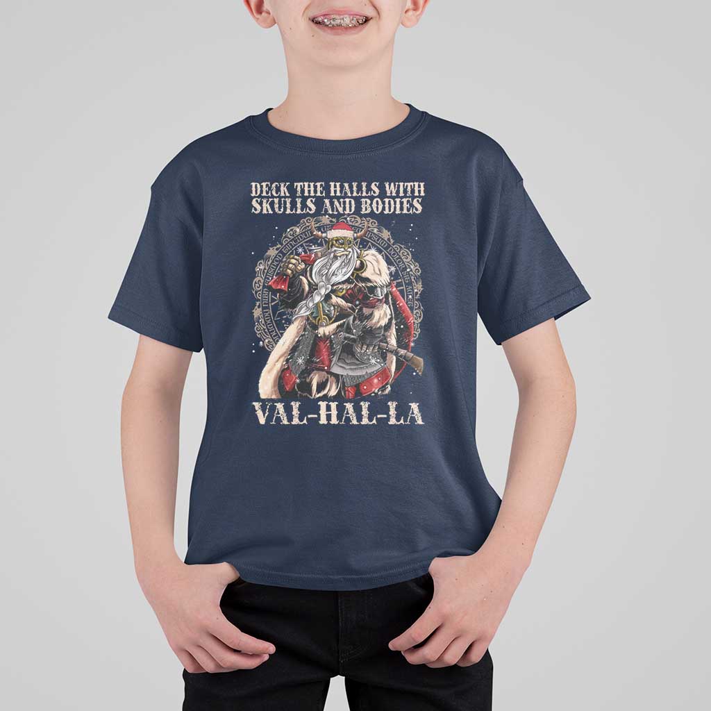 Viking Christmas T Shirt For Kid Deck The Halls With Skulls And Bodies Valhalla - Wonder Print Shop