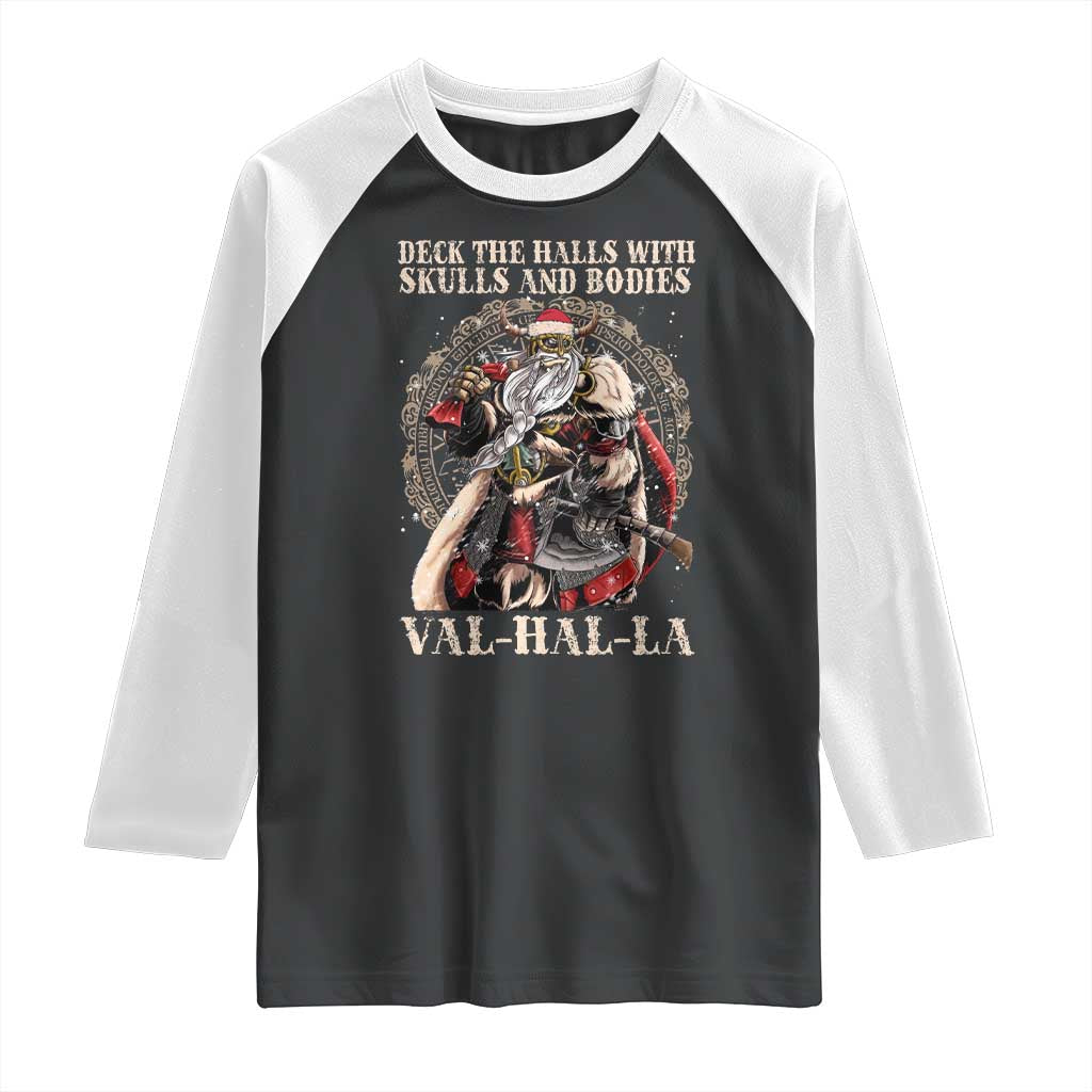 Viking Christmas Raglan Shirt Deck The Halls With Skulls And Bodies Valhalla - Wonder Print Shop