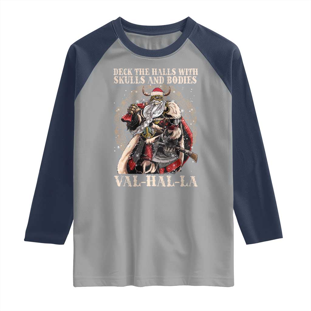 Viking Christmas Raglan Shirt Deck The Halls With Skulls And Bodies Valhalla - Wonder Print Shop
