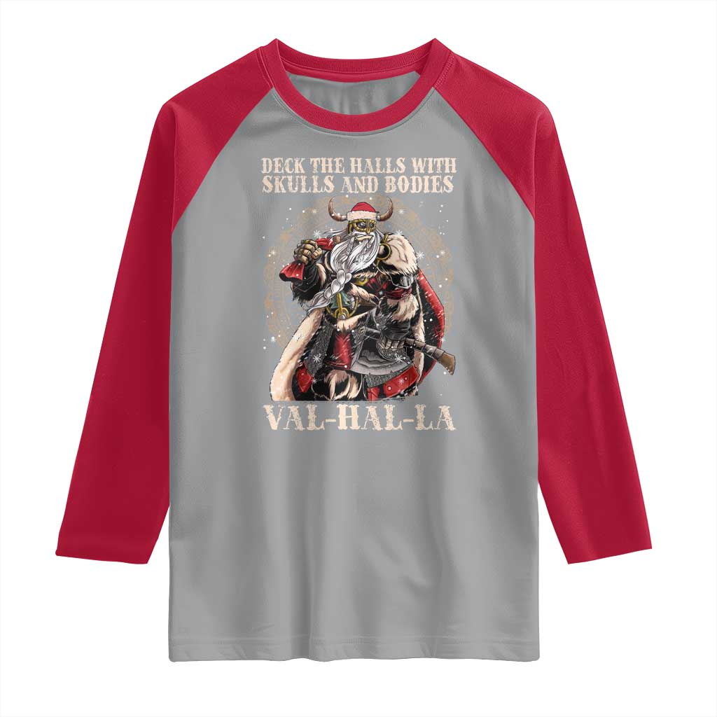Viking Christmas Raglan Shirt Deck The Halls With Skulls And Bodies Valhalla - Wonder Print Shop