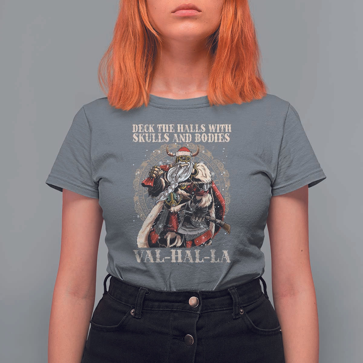 Viking Christmas T Shirt For Women Deck The Halls With Skulls And Bodies Valhalla - Wonder Print Shop
