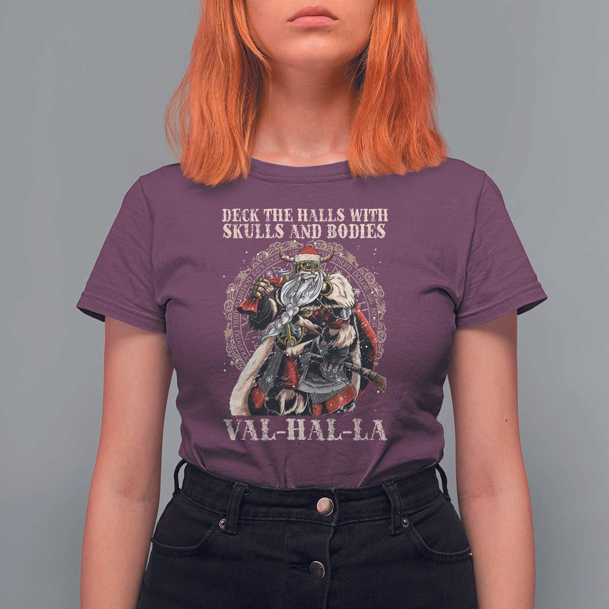 Viking Christmas T Shirt For Women Deck The Halls With Skulls And Bodies Valhalla - Wonder Print Shop