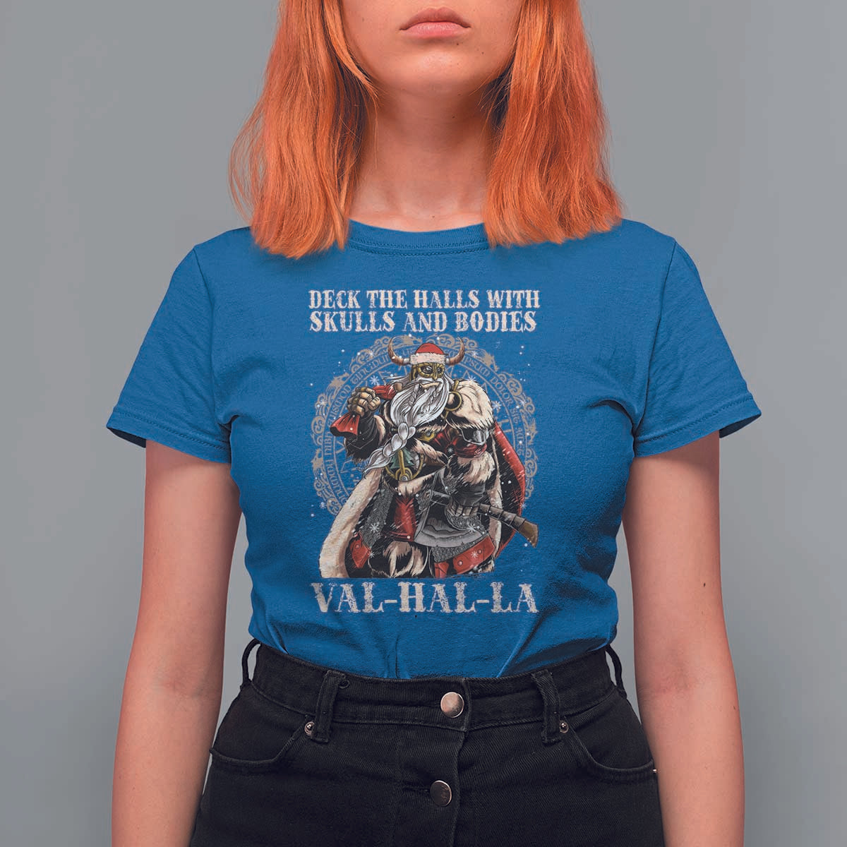 Viking Christmas T Shirt For Women Deck The Halls With Skulls And Bodies Valhalla - Wonder Print Shop