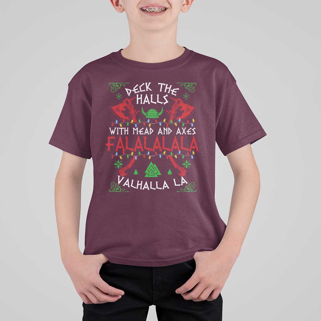 Viking Christmas T Shirt For Kid Deck The Halls With Mead And Axes Falalala Valhalla La - Wonder Print Shop