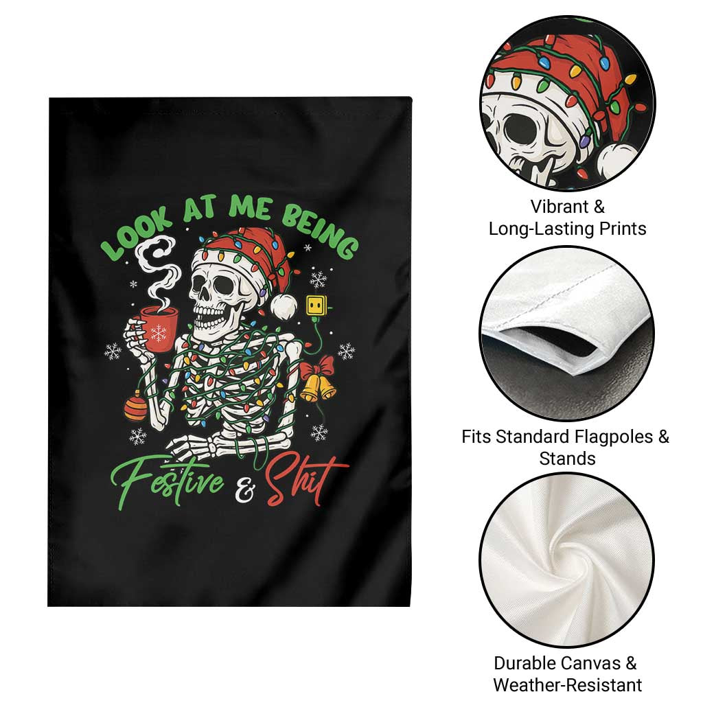 Look At Me Being Festive And Shit Garden Flag Funny Christmas Skeleton - Wonder Print Shop