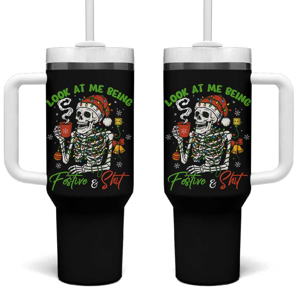 Look At Me Being Festive And Shit Tumbler With Handle Funny Christmas Skeleton - Wonder Print Shop