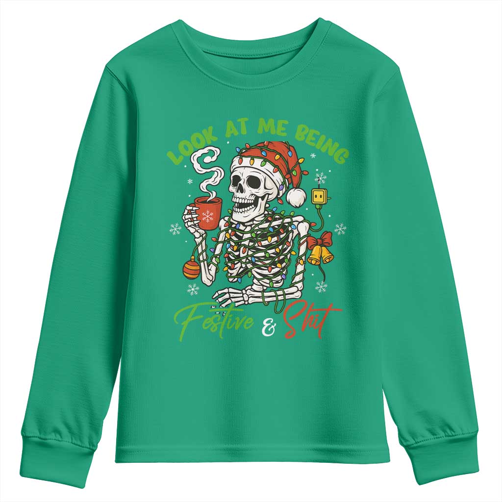 Look At Me Being Festive And Shit Youth Sweatshirt Funny Christmas Skeleton - Wonder Print Shop
