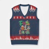 Funny Falala Xmas Song Faux Glitter Gingerbread V-Neck Knit Sweater Vest - Wonder Print Shop