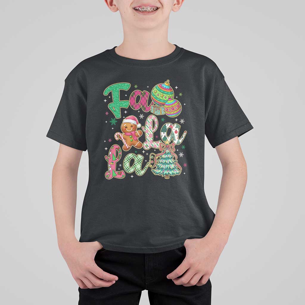Funny Falala Christmas Song Faux Glitter Gingerbread T Shirt For Kid - Wonder Print Shop