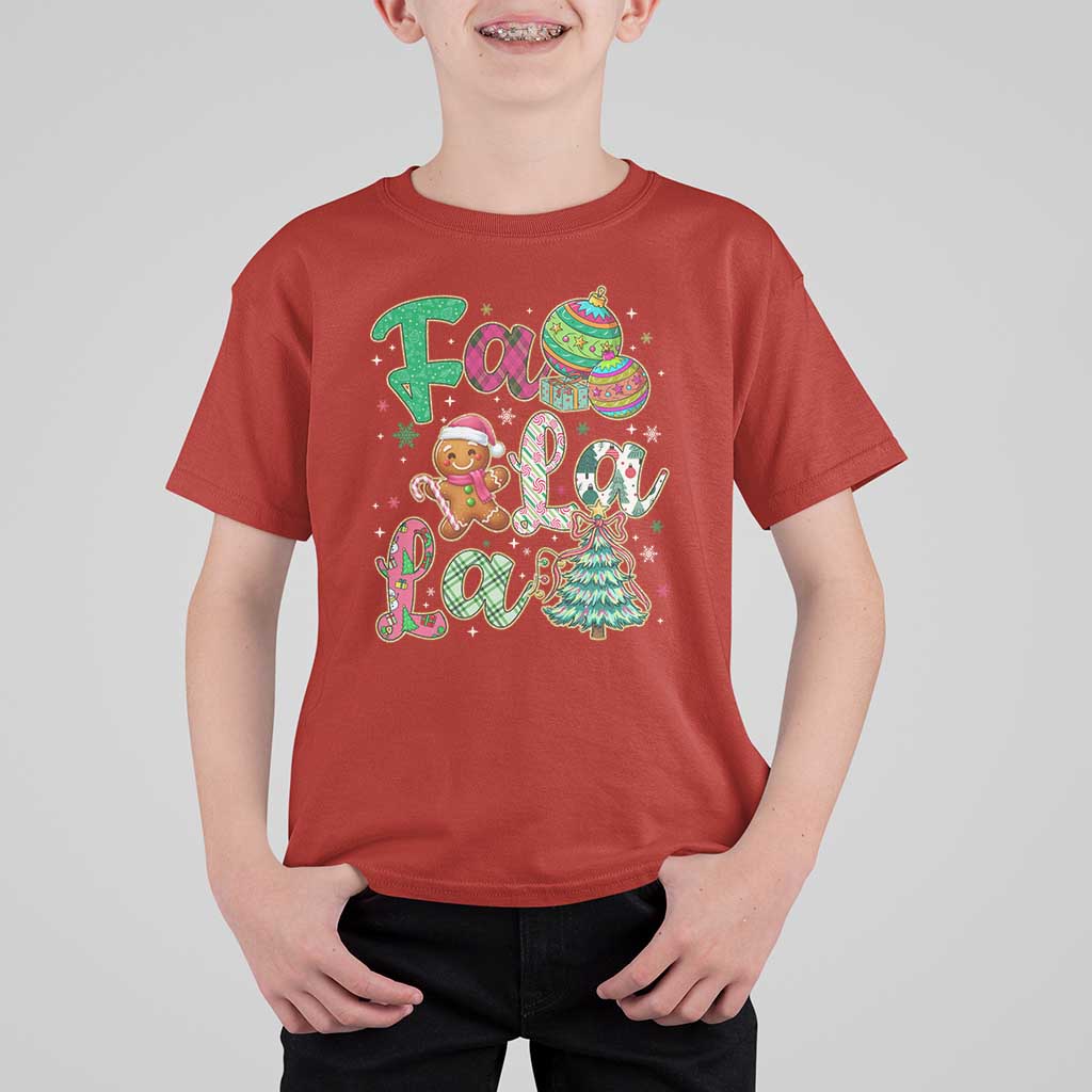 Funny Falala Christmas Song Faux Glitter Gingerbread T Shirt For Kid - Wonder Print Shop