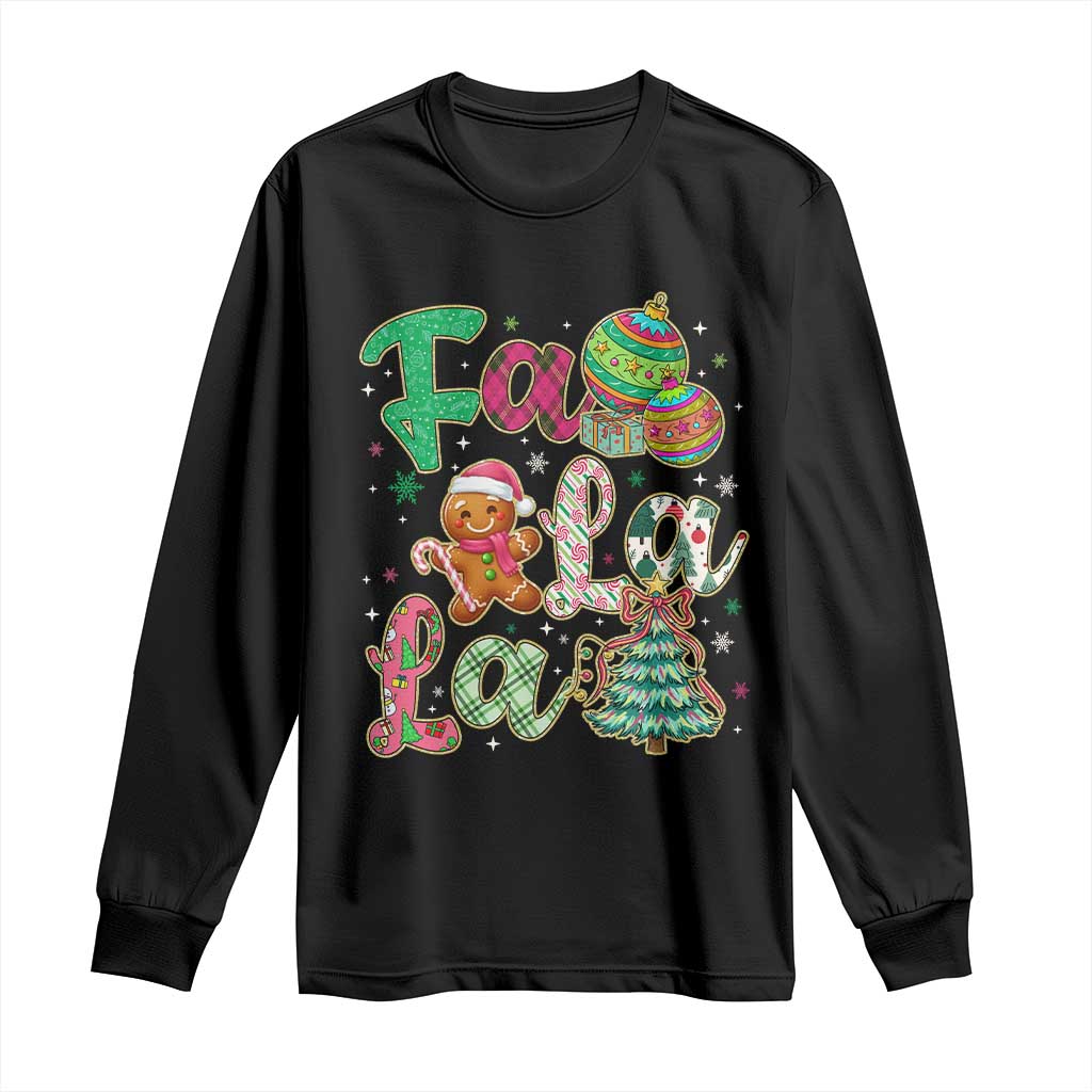 Funny Falala Christmas Song Faux Glitter Gingerbread Long Sleeve Shirt - Wonder Print Shop