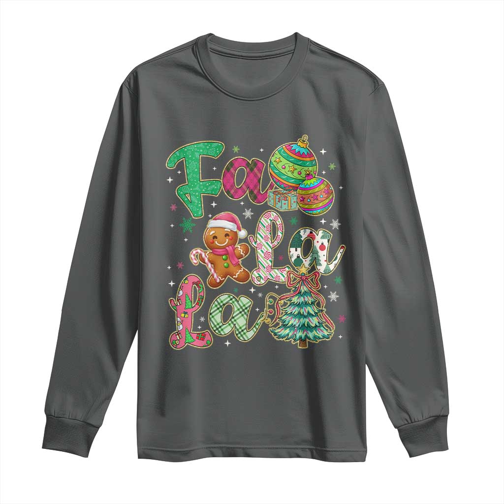 Funny Falala Christmas Song Faux Glitter Gingerbread Long Sleeve Shirt - Wonder Print Shop