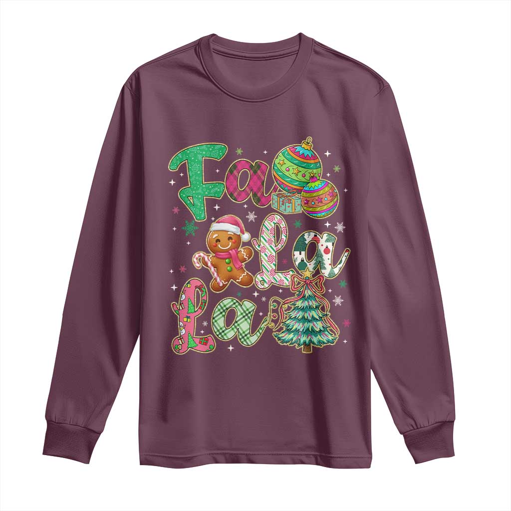 Funny Falala Christmas Song Faux Glitter Gingerbread Long Sleeve Shirt - Wonder Print Shop
