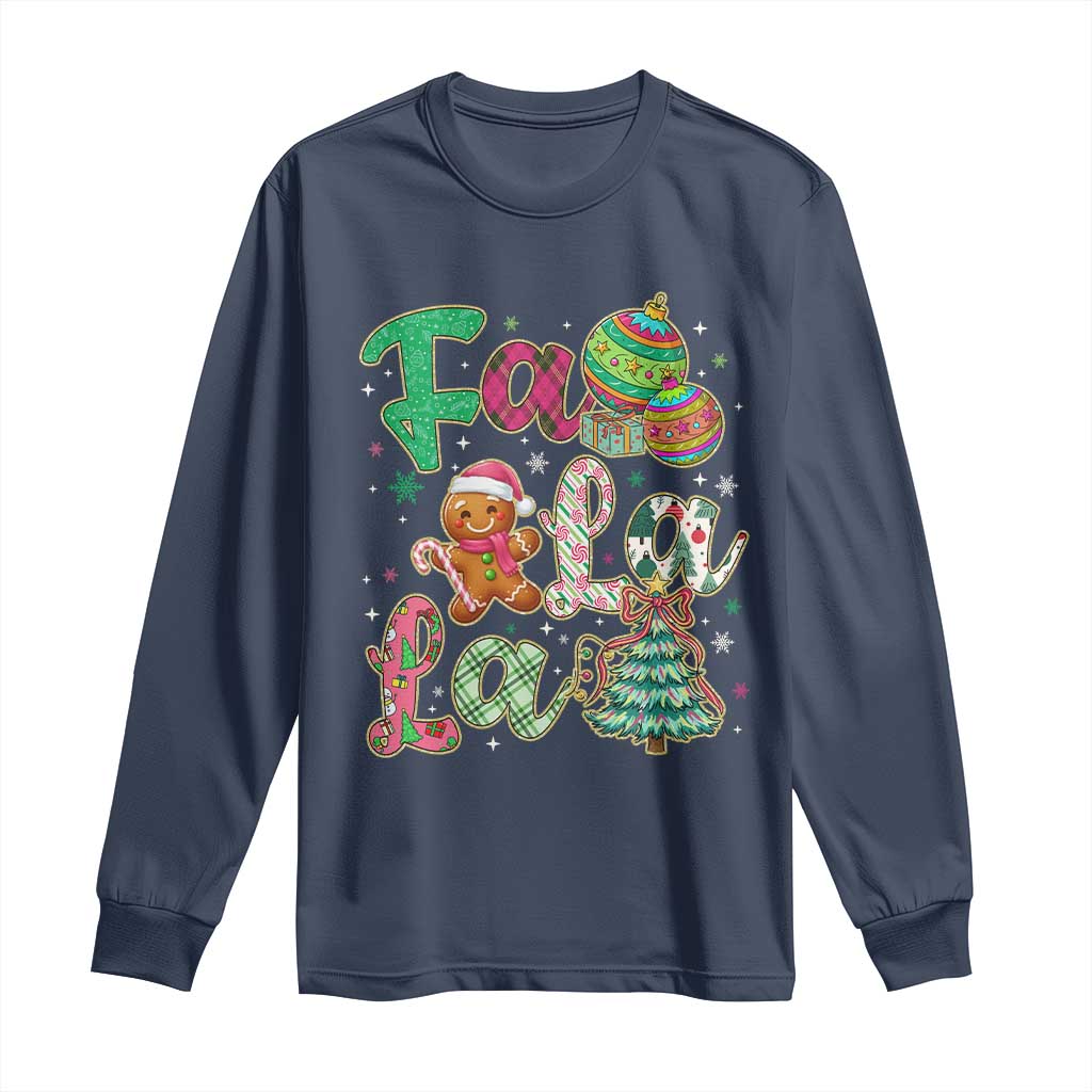 Funny Falala Christmas Song Faux Glitter Gingerbread Long Sleeve Shirt - Wonder Print Shop