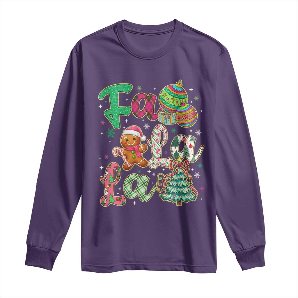 Funny Falala Christmas Song Faux Glitter Gingerbread Long Sleeve Shirt - Wonder Print Shop