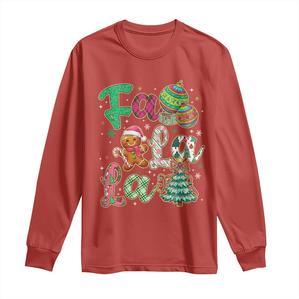 Funny Falala Christmas Song Faux Glitter Gingerbread Long Sleeve Shirt - Wonder Print Shop