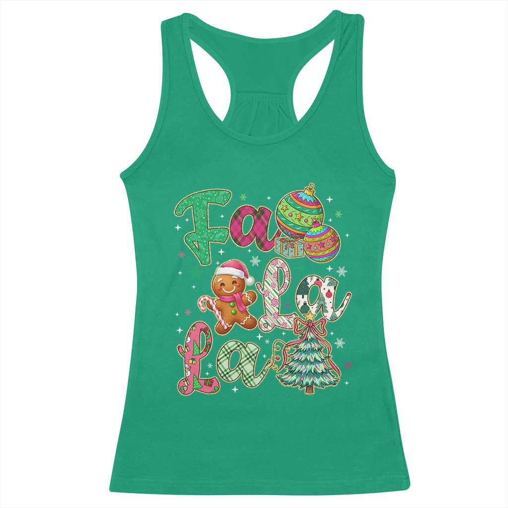 Funny Falala Christmas Song Faux Glitter Gingerbread Racerback Tank Top - Wonder Print Shop
