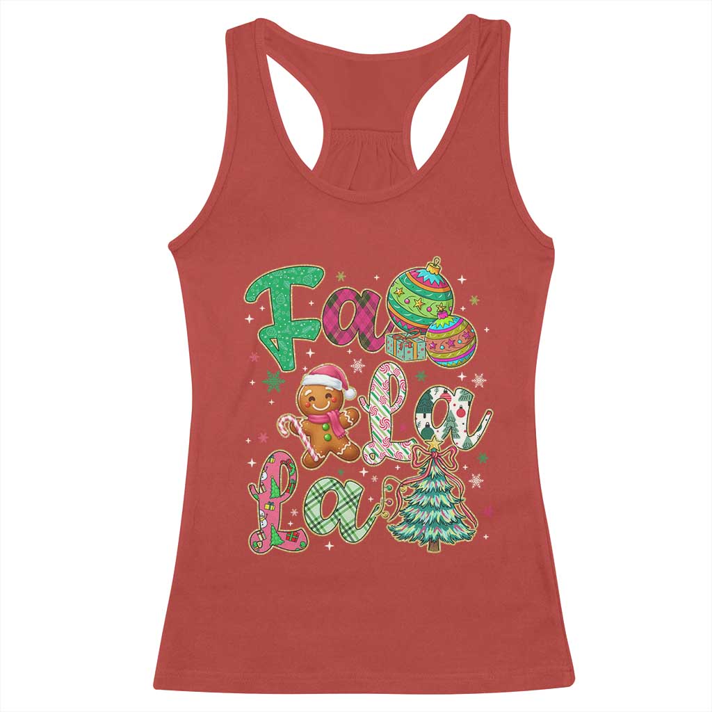 Funny Falala Christmas Song Faux Glitter Gingerbread Racerback Tank Top - Wonder Print Shop