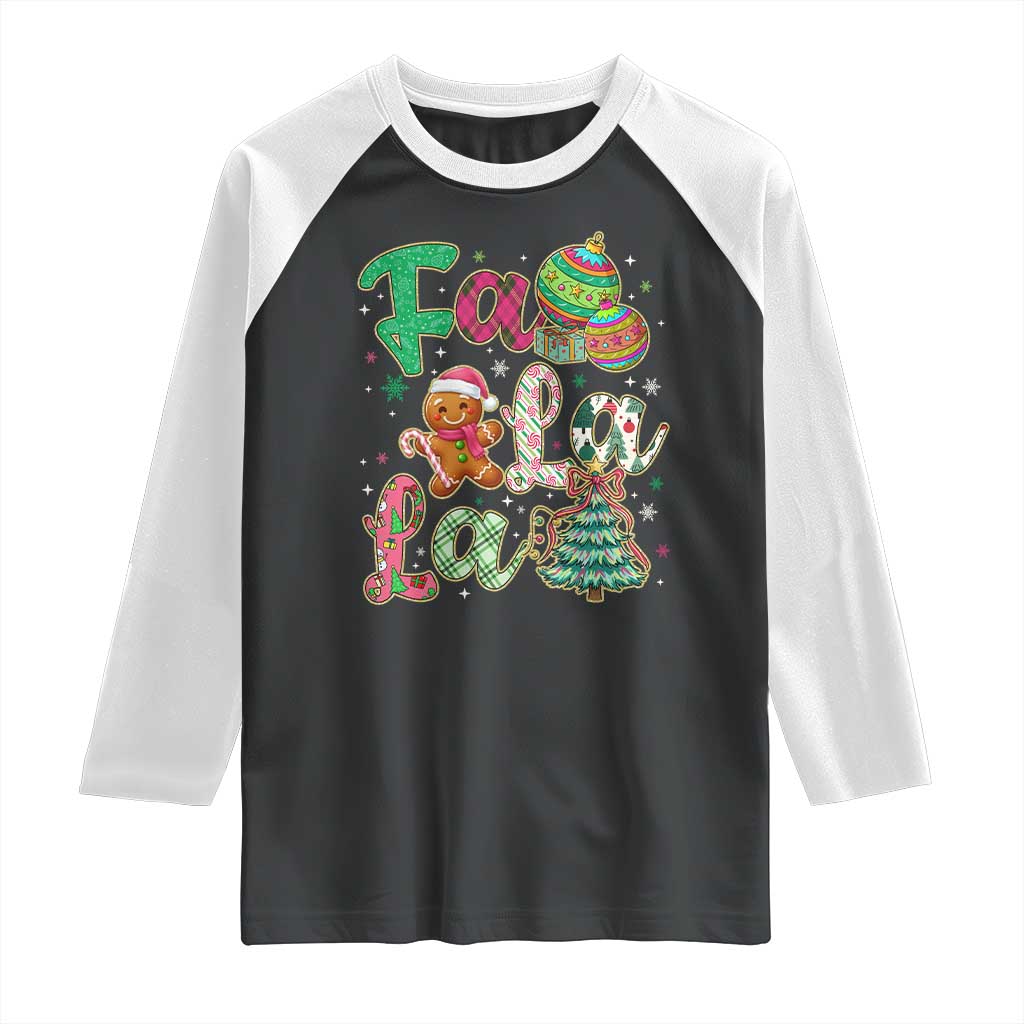 Funny Falala Christmas Song Faux Glitter Gingerbread Raglan Shirt - Wonder Print Shop