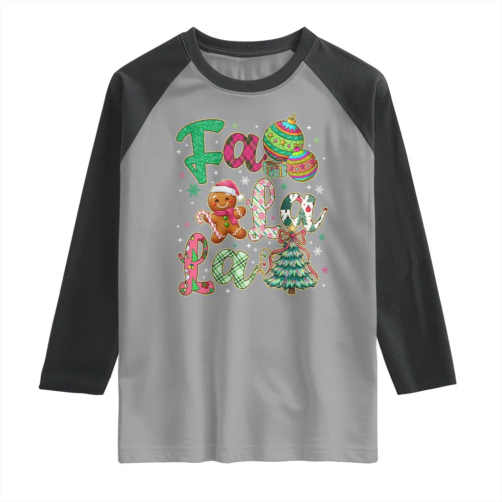 Funny Falala Christmas Song Faux Glitter Gingerbread Raglan Shirt - Wonder Print Shop