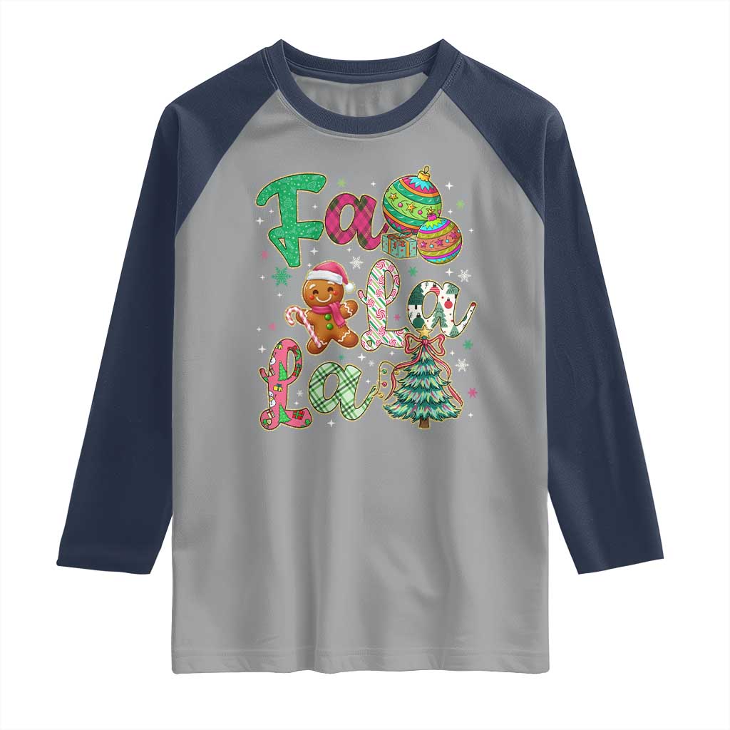 Funny Falala Christmas Song Faux Glitter Gingerbread Raglan Shirt - Wonder Print Shop