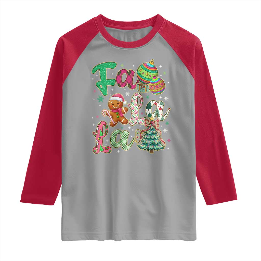 Funny Falala Christmas Song Faux Glitter Gingerbread Raglan Shirt - Wonder Print Shop