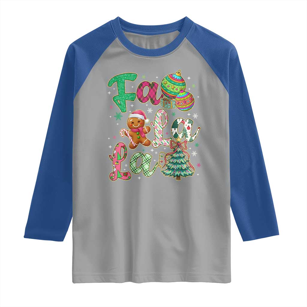 Funny Falala Christmas Song Faux Glitter Gingerbread Raglan Shirt - Wonder Print Shop