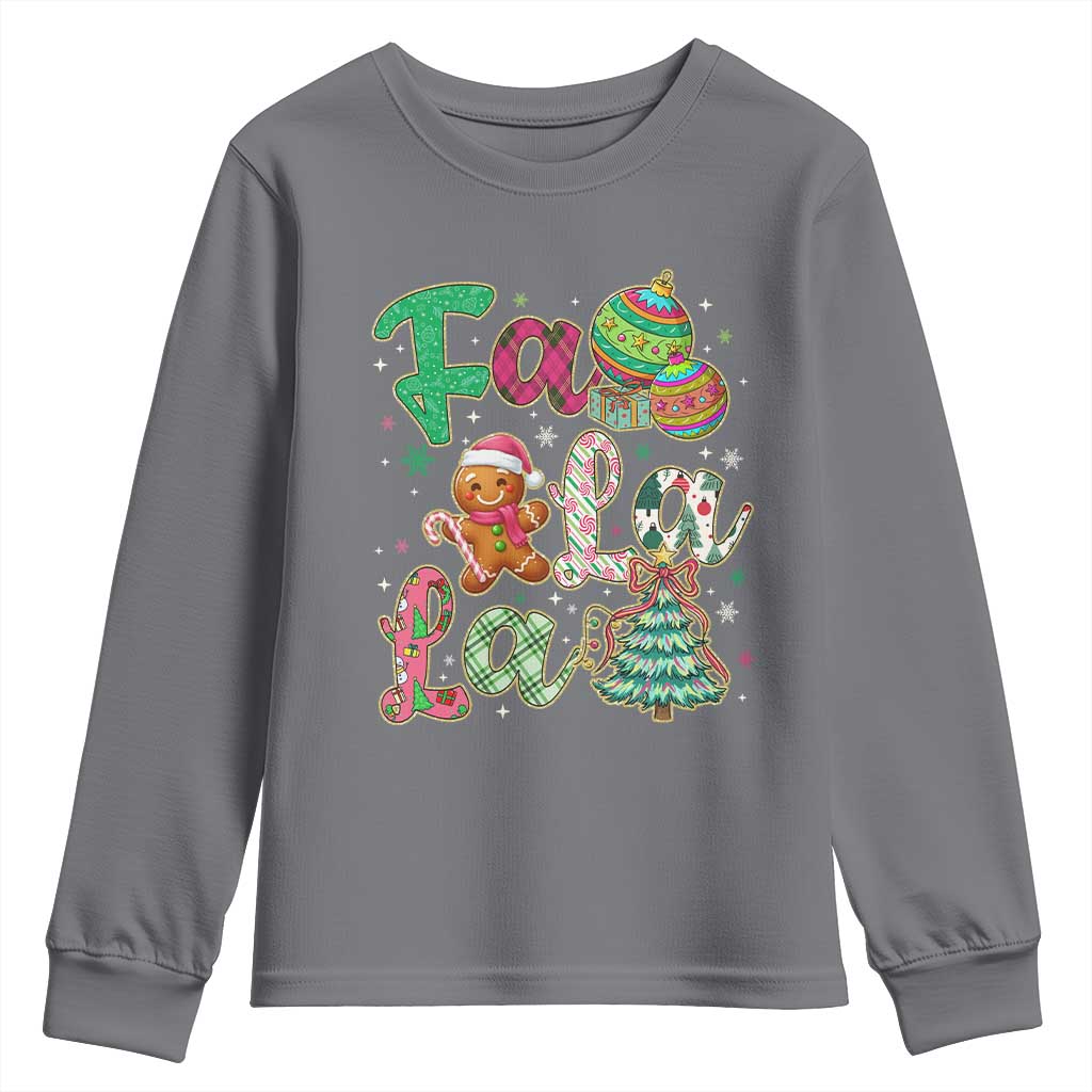 Funny Falala Christmas Song Faux Glitter Gingerbread Youth Sweatshirt - Wonder Print Shop