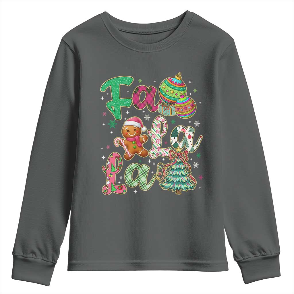 Funny Falala Christmas Song Faux Glitter Gingerbread Youth Sweatshirt - Wonder Print Shop