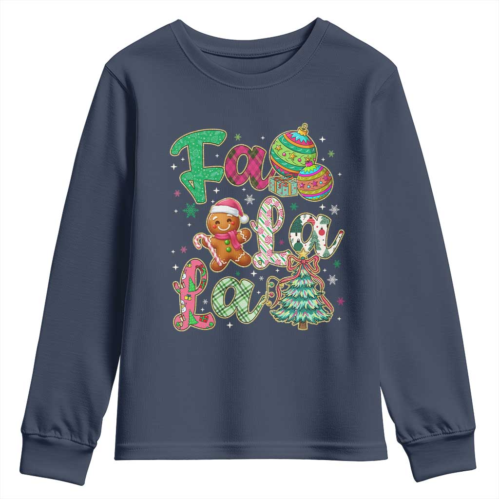 Funny Falala Christmas Song Faux Glitter Gingerbread Youth Sweatshirt - Wonder Print Shop