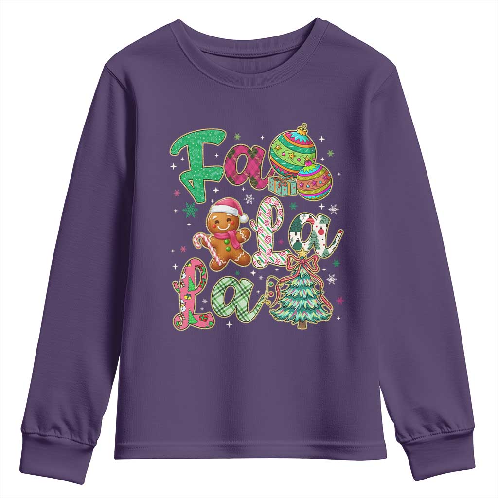 Funny Falala Christmas Song Faux Glitter Gingerbread Youth Sweatshirt - Wonder Print Shop