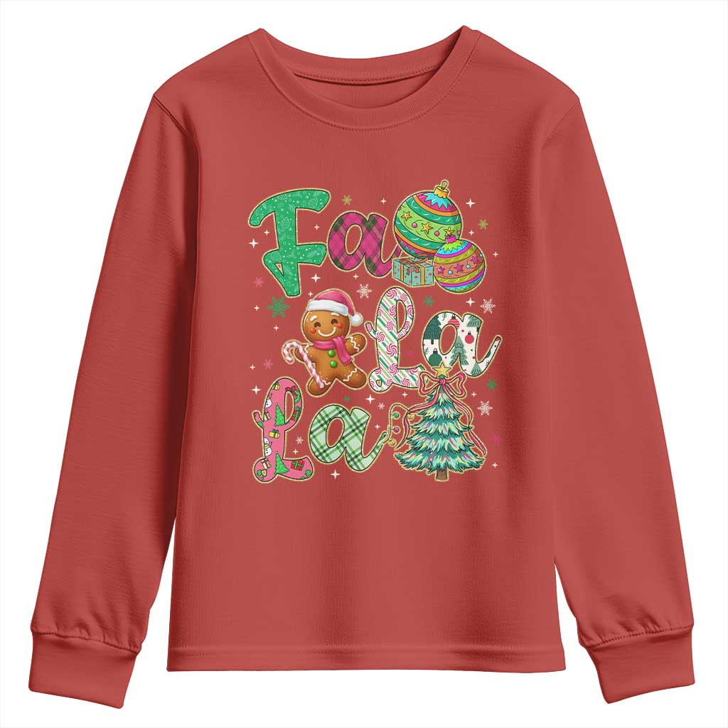 Funny Falala Christmas Song Faux Glitter Gingerbread Youth Sweatshirt - Wonder Print Shop