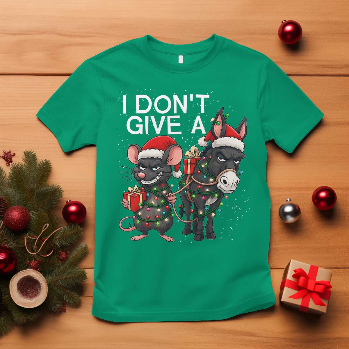 Funny Christmas I Dont Give a Rats Ass T Shirt Donkey And Mouse Xmas Holiday - Wonder Print Shop