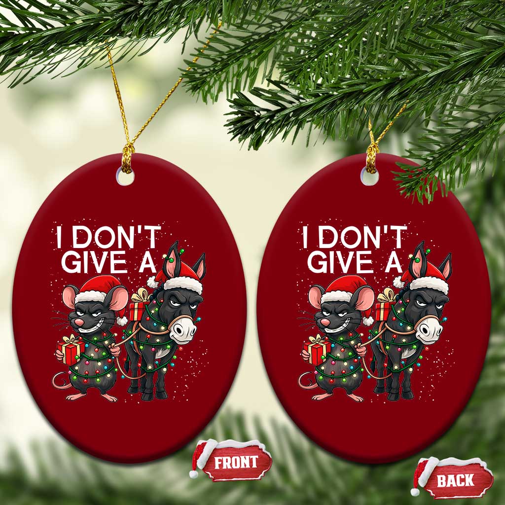 Funny Christmas I Dont Give a Rats Ass Ceramic Ornament Donkey And Mouse Xmas Holiday - Wonder Print Shop