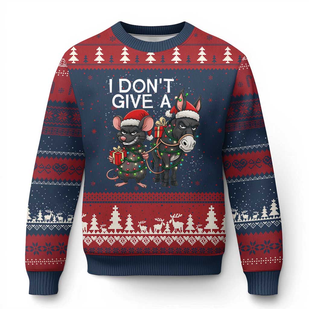 Funny Xmas I Dont Give a Rats Ass Ugly Christmas Sweater Donkey And Mouse Xmas Holiday - Wonder Print Shop