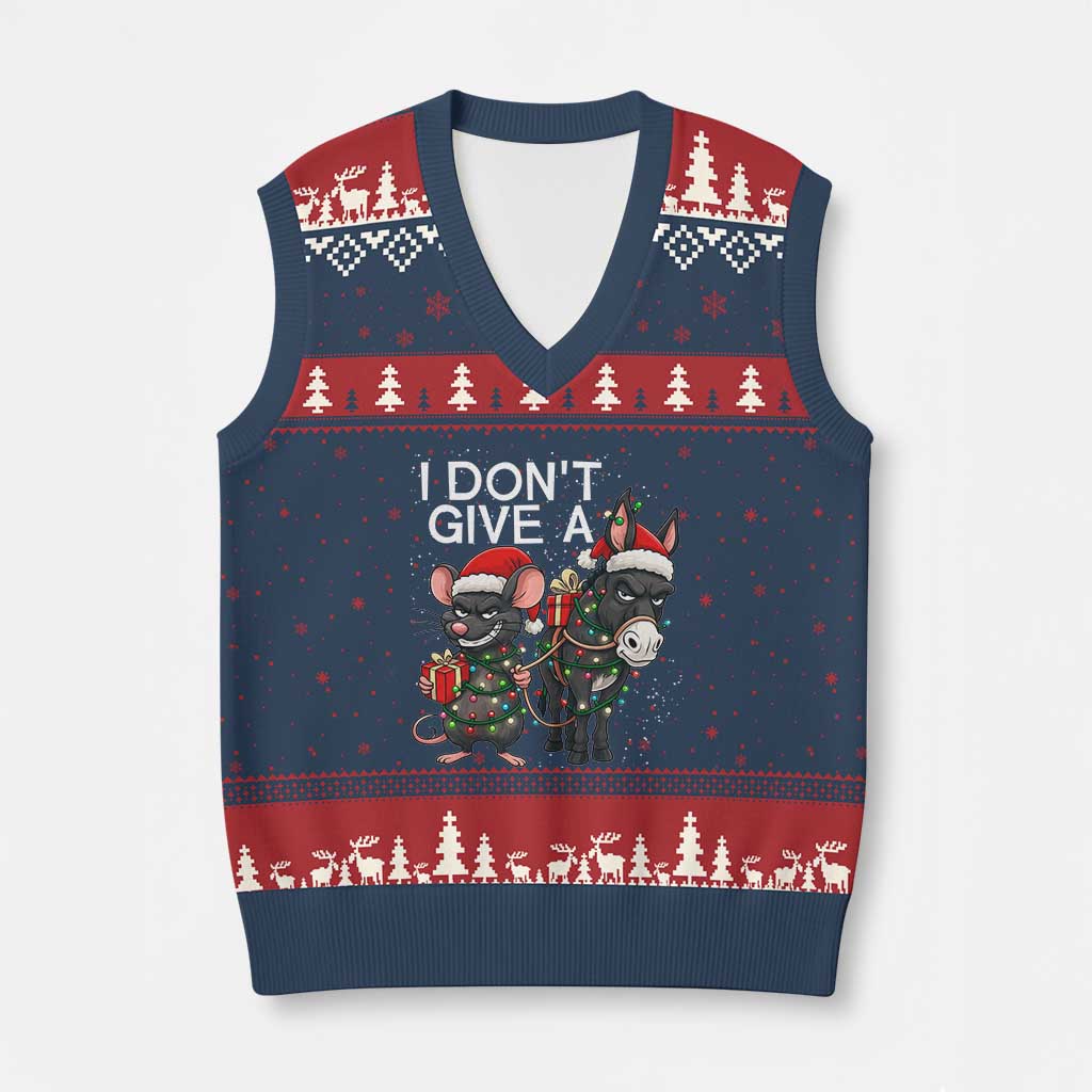 Funny Xmas I Dont Give a Rats Ass V-Neck Knit Sweater Vest Donkey And Mouse Xmas Holiday - Wonder Print Shop
