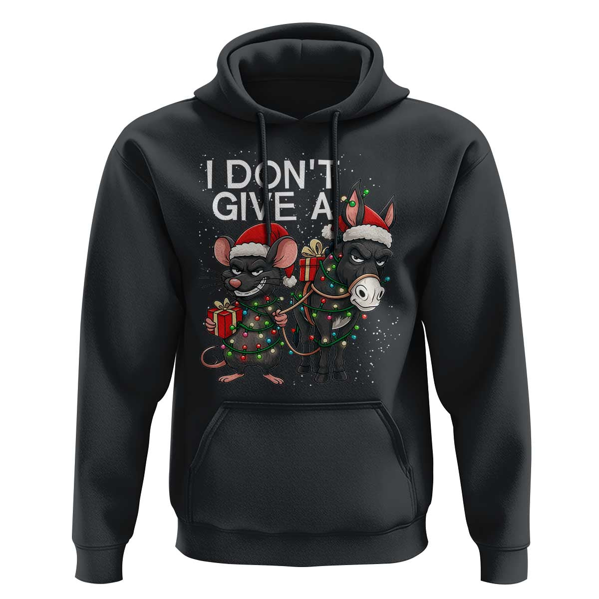 Funny Christmas I Dont Give a Rats Ass Hoodie Donkey And Mouse Xmas Holiday - Wonder Print Shop