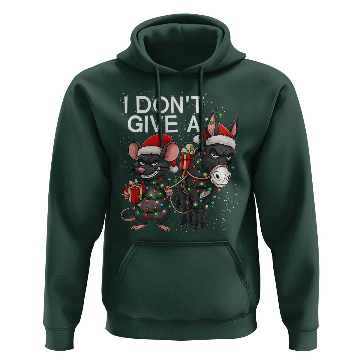 Funny Christmas I Dont Give a Rats Ass Hoodie Donkey And Mouse Xmas Holiday - Wonder Print Shop