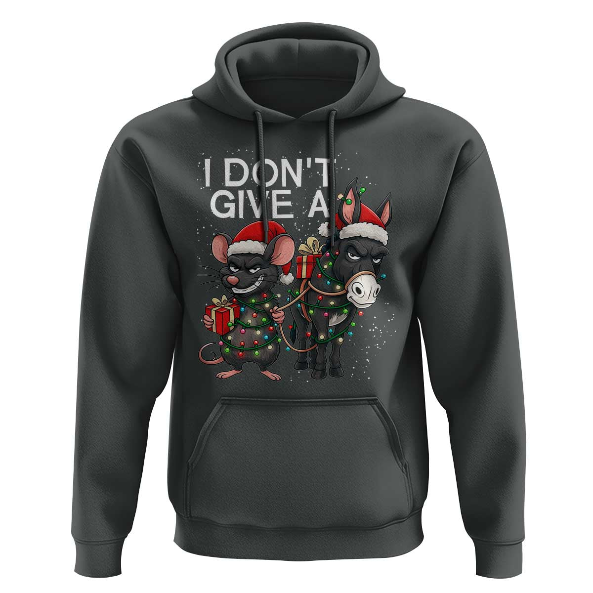 Funny Christmas I Dont Give a Rats Ass Hoodie Donkey And Mouse Xmas Holiday - Wonder Print Shop