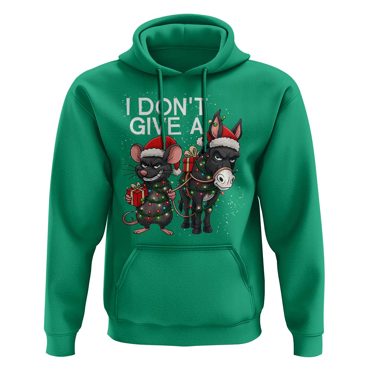Funny Christmas I Dont Give a Rats Ass Hoodie Donkey And Mouse Xmas Holiday - Wonder Print Shop