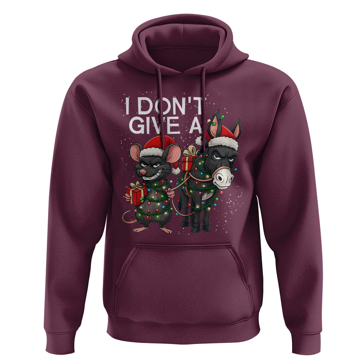 Funny Christmas I Dont Give a Rats Ass Hoodie Donkey And Mouse Xmas Holiday - Wonder Print Shop
