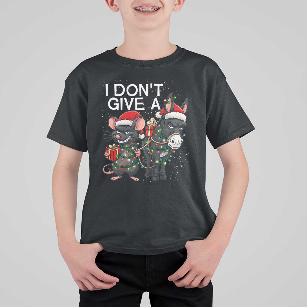 Funny Christmas I Dont Give a Rats Ass T Shirt For Kid Donkey And Mouse Xmas Holiday - Wonder Print Shop
