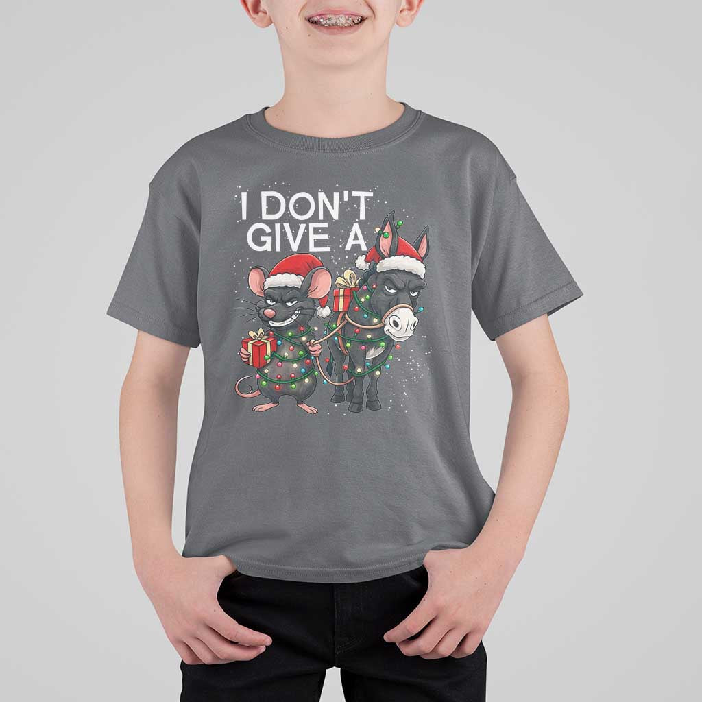 Funny Christmas I Dont Give a Rats Ass T Shirt For Kid Donkey And Mouse Xmas Holiday - Wonder Print Shop