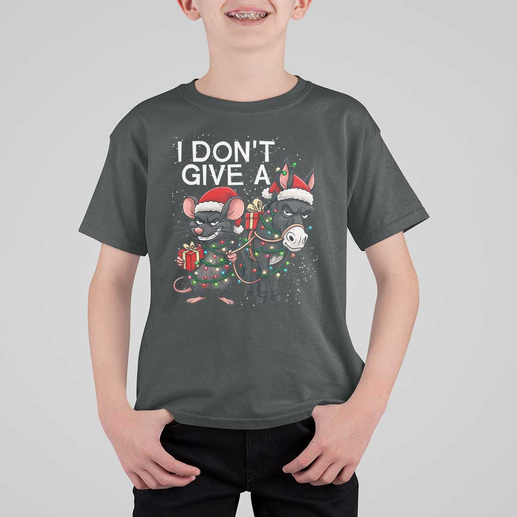 Funny Christmas I Dont Give a Rats Ass T Shirt For Kid Donkey And Mouse Xmas Holiday - Wonder Print Shop