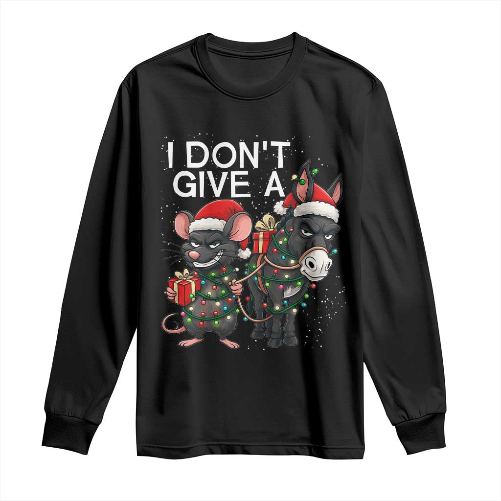 Funny Christmas I Dont Give a Rats Ass Long Sleeve Shirt Donkey And Mouse Xmas Holiday - Wonder Print Shop