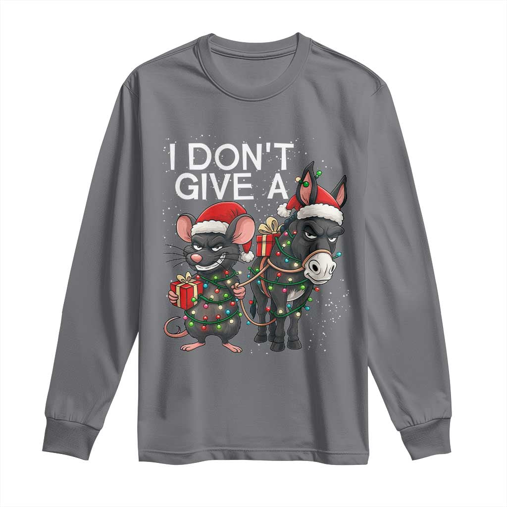 Funny Christmas I Dont Give a Rats Ass Long Sleeve Shirt Donkey And Mouse Xmas Holiday - Wonder Print Shop