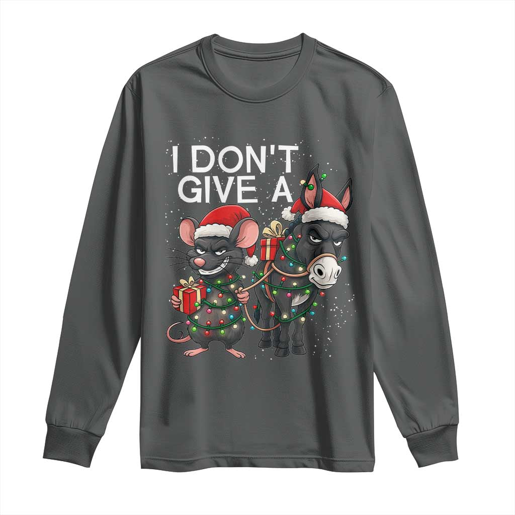 Funny Christmas I Dont Give a Rats Ass Long Sleeve Shirt Donkey And Mouse Xmas Holiday - Wonder Print Shop